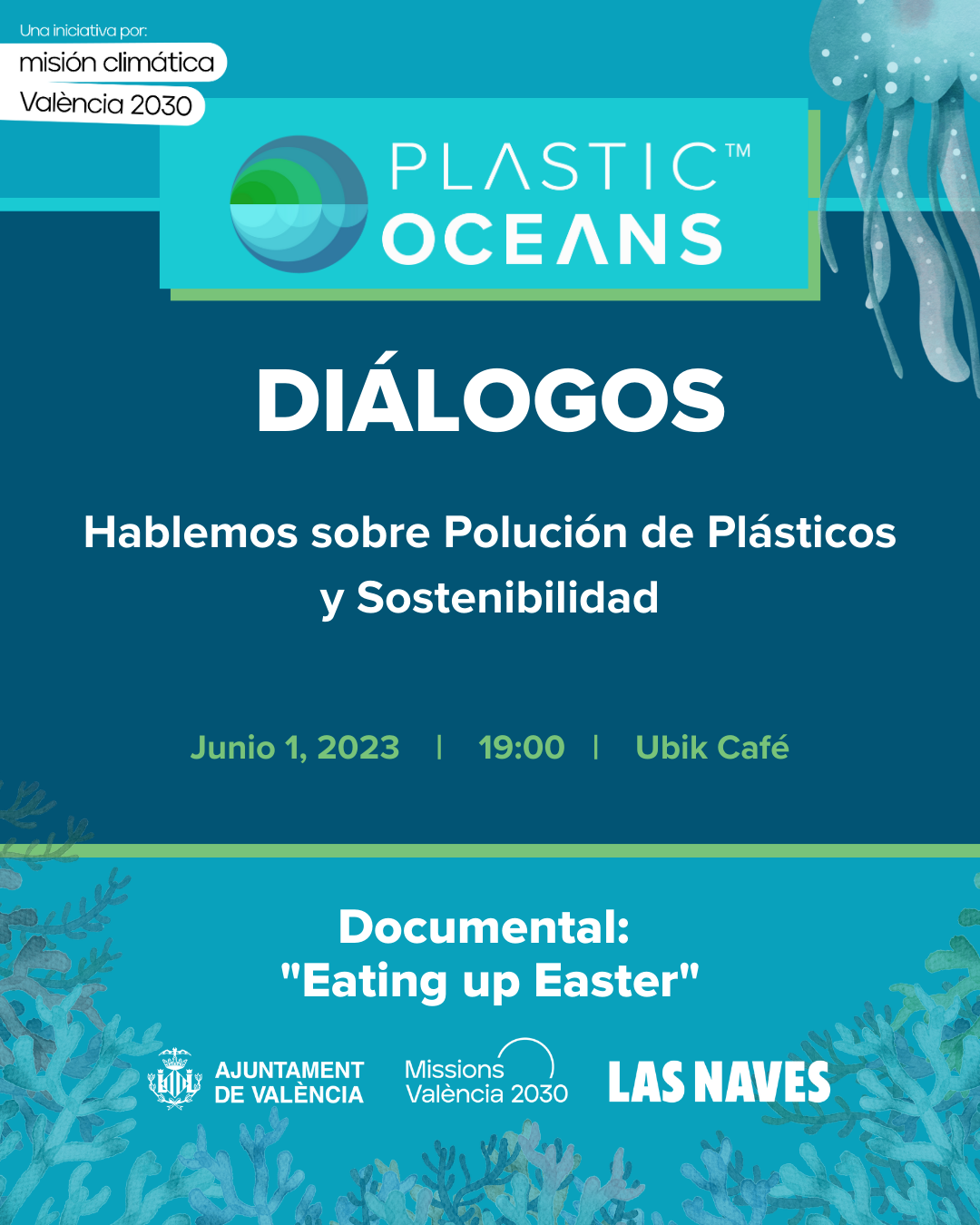 Cartel de los diálofos sonbre Polución de Plásticos y sostenibilidad