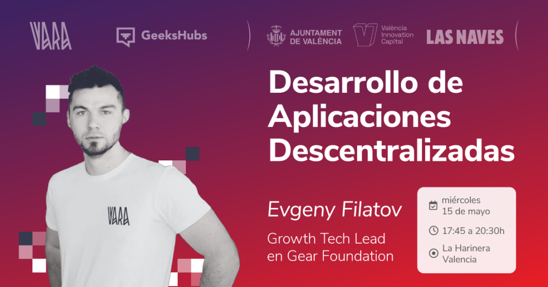 Invitación a la charla Desarrollo de Aplicaciones Descentralizadas con Evgeny Filatov