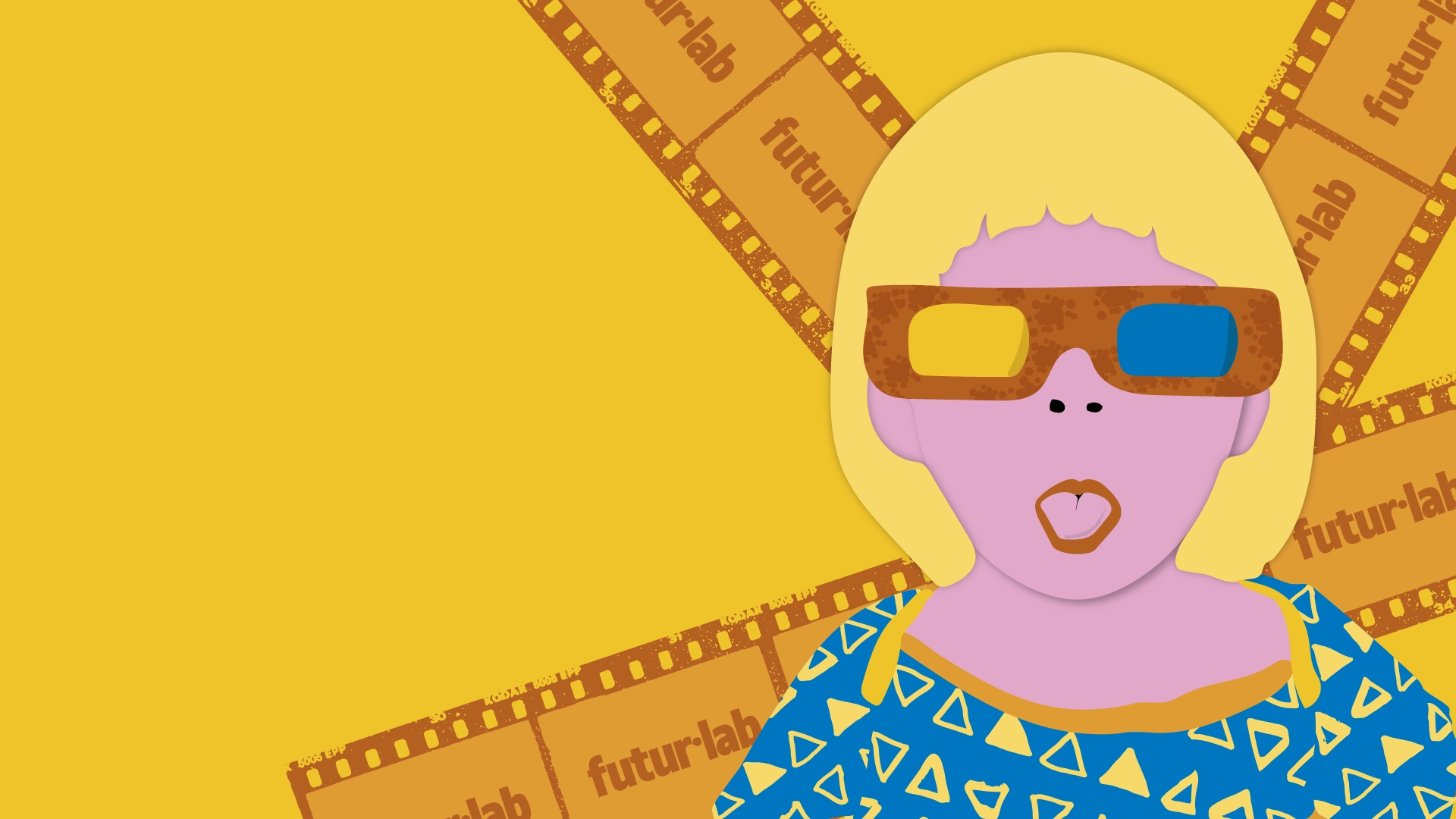 Ilustración para futurlab de una niña con gafas para ver cine en 3D 
